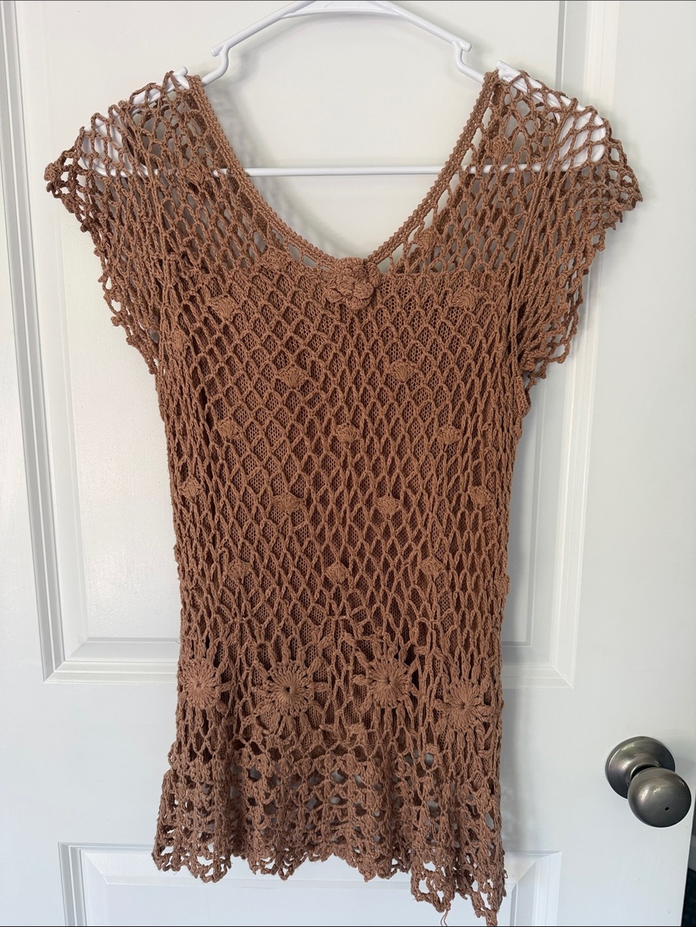 Crochet Knit Long Top in Brown